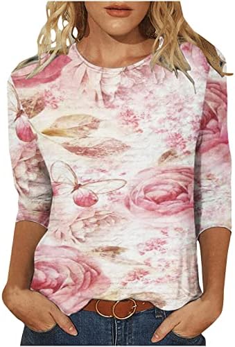 צמרות שרוול 3/4 באורך אמצעית לנשים חולצות הדפסת פרחים צבעונית חולצות קרקעיות חולצות מזדמנות לשנת 2023