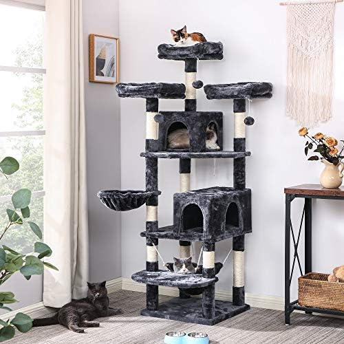 מקסים רב-מפלסי גבוה חתול עץ דירה צרור עם גדול חתול מגדל עם פומפונים מקלות סיסל מגרד הודעות מוטות חתול
