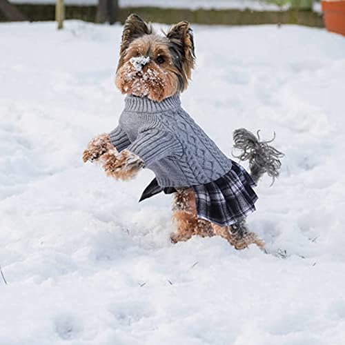 שמלת סוודרים משובצת, שמלת סריגים חמה של גור לכלבים, מזג אוויר קר, הלבשה לחתלתול כלבים, צווארון גולף שמלות