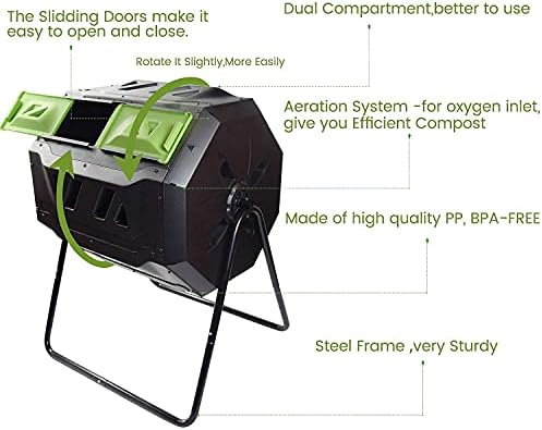 סחוט מאסטר 43 גאלון קומפוסט גדול סל כוס -גן -אוקטובר מסתובב עם 3 חבילות 32 ליטרים שקיות פסולת גינה מקצועיות