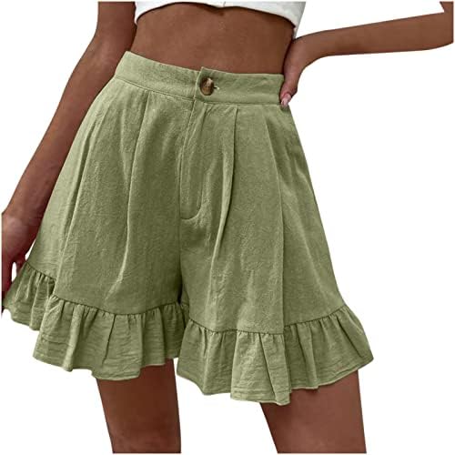 מכנסי רגליים רחבים לנשים כפתור מותניים גבוהים במורד מכנסי חוף קצרים פרוע מכנסיים קצרים זורמים מכנסיים