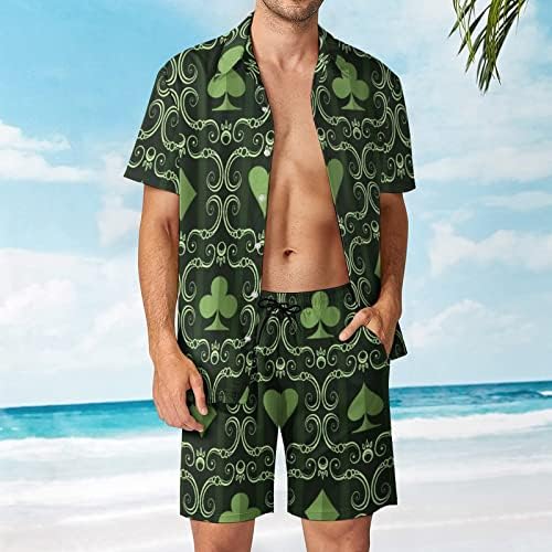 משחק קלפים סמלי חליפות חוף הוואי גברים של גברים שרוול קצר מודפס כפתור מטה מכנסיים קצרים הגדרת נסיעה