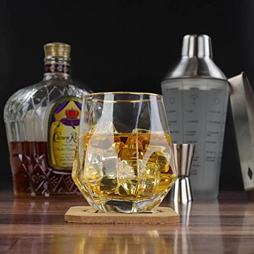 סט זכוכית סקוטש של קריקוויו הום אמפוריום - יהלום מעוצב 4 יחידות כוסות וויסקי שקופות עם שפת זהב לאירועים
