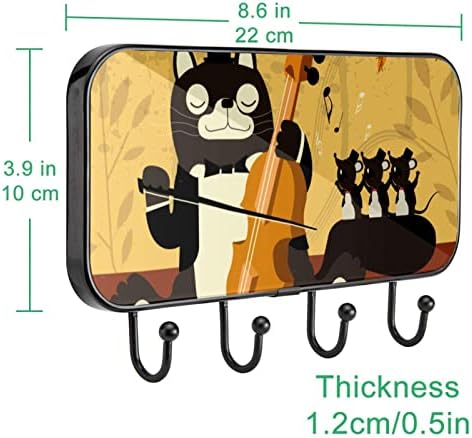 מוסיקה חתול מצחיק מנגן על קיר קיר קיר מעיל הדפסת כינור, מתלה מעיל כניסה עם 4 חיבור לעיל מעיל
