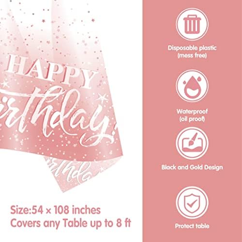 קישוטי יום הולדת 10 לילדה-אספקת יום הולדת זהב ורד צלחות ומפיות, כוסות, קשיות, מפת שולחן, כלי שולחן
