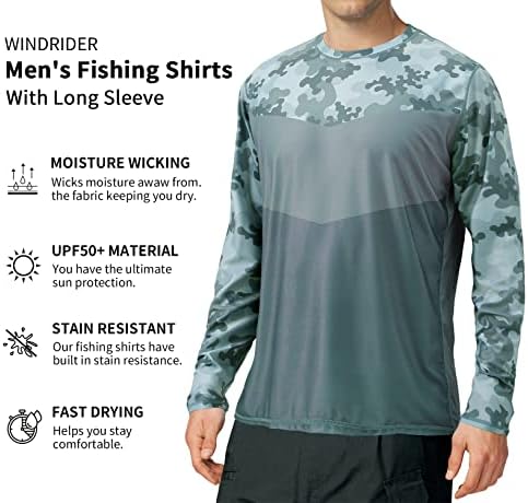דיג חולצה לגברים ארוך שרוול שמש הגנה עד 50 + לחות הפתילה חולצות