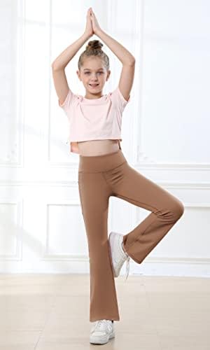 יוגה ילדה של גבוהה מותן מכנסיים התלקחות חותלות עם כיסים יוגה ריקוד חותלות עבור בנות ספורט ריצה מכנסיים
