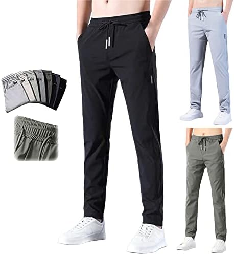 מכנסי הגברים של Worpbope מכנסי טרנינג אלסטי יבש מהיר למותניים לגברים מכנסי טרקלין בצבע אחיד