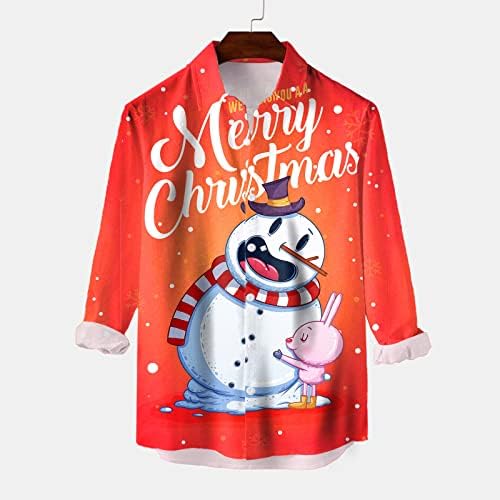 חולצות כפתור לחג המולד של Dsodan לגברים, שרוול ארוך 3d מצחיק חג המולד מצחיק סנטה קלאוס הדפס