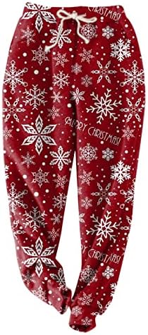 נשים חג המולד פלוס מכנסי טרנינג מרופדים מרופדים מכנסיים חמים מכנסיים אופנה חג המולד מודפס מכנסי מסלול פעיל עם