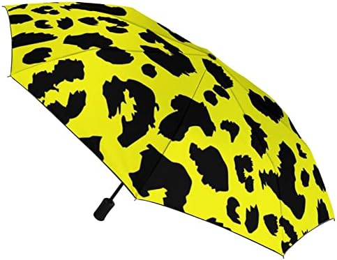 מטריית נסיעות נמר צהובה אטומה לרוח 3 קפלים מטרייה מתקפלת אוטומטית לגברים נשים