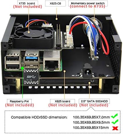 תולעת חנון x825-C8 מארז מתכת+מתג הפעלה+מאוורר קירור תמיכה x825 v2.0 2.5 אינץ