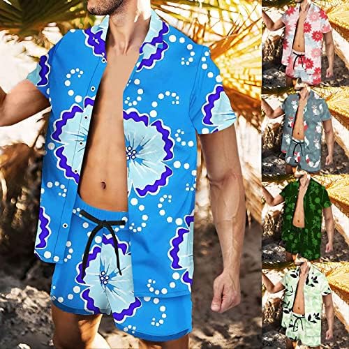 פרחוני גברים פרחוניים 2 חלקים לחולצה הוואי וחליפת מכנסיים קצרים כפתור מזדמן תלבושות בכל רחבי קרדיגן מודפסים