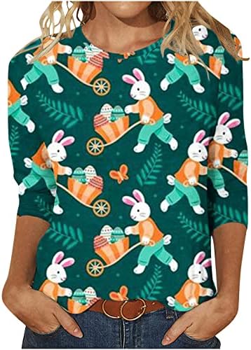 חולצות פסחא לנשים חולצת טריקו של ארנב ארנב חמוד ליום חג הפסחא שמח טיז גרפי של חג הפסחא 3/4 צוואר שרוול