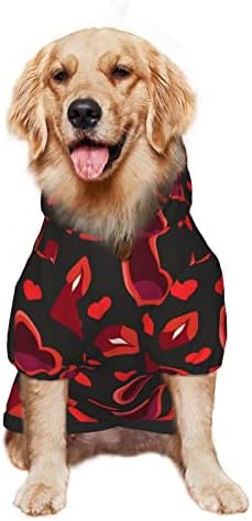 קפוצ'ון גדול של כלב ולנטיין-אדום-ליפס-לב סוודר בגדי חיות מחמד עם מעיל תלבושת חתולים רכים כובע קטן