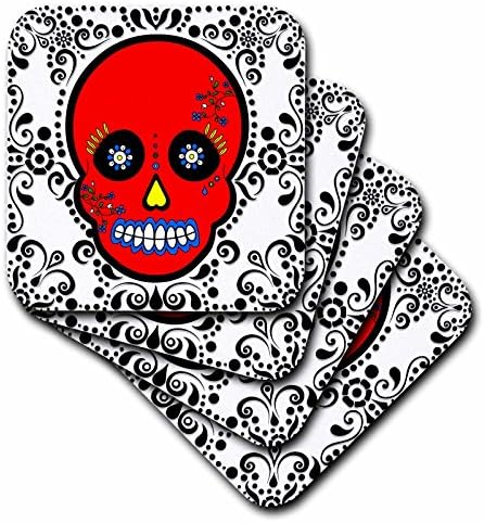 3drose cst_28877_3 יום הגולגולת המתה Dia de Los Muertos גולגולת סוכר אדומה שחור לבן שחור עיצוב חופי