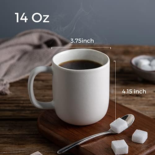 Amorarc 14oz ספלי קפה סט של 6, ספלי קפה קרמיקה עם ידית גדולה ושפה גלי ללטה/קקאו חם/תה, ספלי קפה מסוגננים לגברים