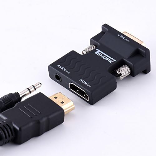 Tendak Active 1080p HDMI נקבה ל- VGA מתאם ממיר זכר דונגל עם מחבר HDMI נייד 3.5 ממ.