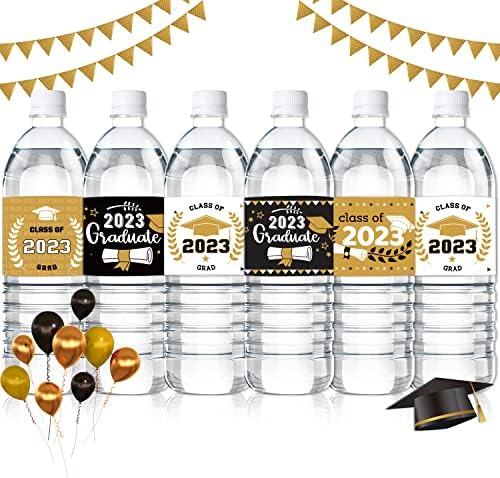 קוקני 120 יחידות סיום בקבוק מים תוויות, סיום קישוטי מדבקת כיתה של 2023 מזל טוב גראד ספקי צד, בקבוק עטיפות