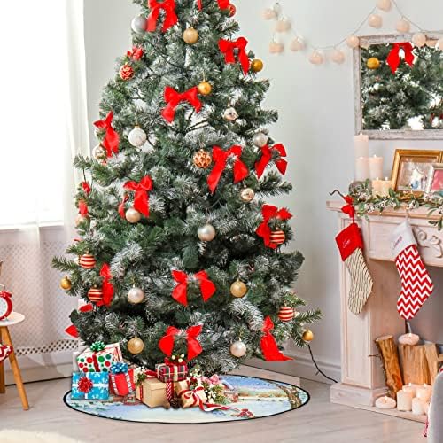 מחצלת עץ חג המולד Visesunny חג מולד שמח וינטג 'מושלג עץ עץ מעמד מחצלת מגן רצפה סופג עץ עץ מחצלת