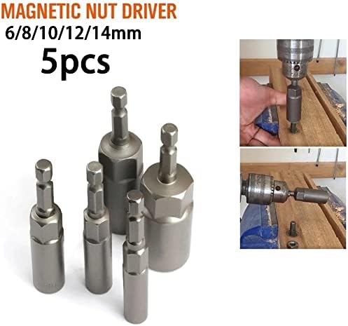 SDFGH 5PC Soackets Sockets ערכת 6 ממ/8 ממ/10 ממ/12 ממ/14 ממ מתאם שקע מגנט