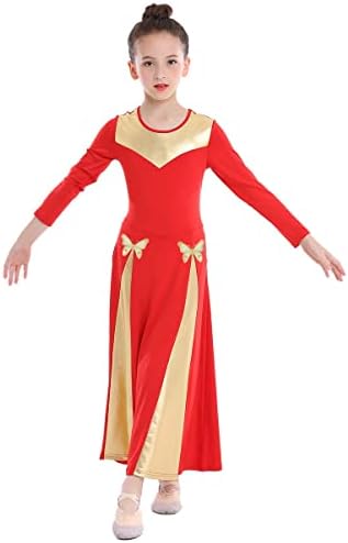 Rexreii בנות שבח ריקוד חלוק ליטורגי פולחן בלוק צבע שרוול ארוך שמלת פרפר שמלת חגיגה לירית שמלת מקהלת