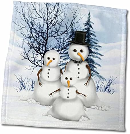 תלת מימד רוז משפחת איש שלג חמודה עם כלב בנוף חורפי TWL_181707_1 מגבת, 15 x 22