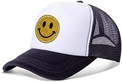 פנים כובע נוצץ פאייטים קצף רשת חזרה כובע חיוך פנים נהג משאית כובע מתכוונן הצמד חזרה סגירת בייסבול