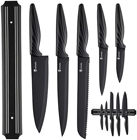 מומולו סכין סט, שחור מטבח סכין סט עם מגנטי סכין מחזיק, שחור נירוסטה שף סכין סט, 5 חתיכה בישול סכינים,