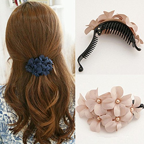Lovef3 PCS אופנה בעבודת יד נשים ילדה פרח בננה בארט שיער קליפ 11.56 סמ סיכת שיער טופר שחור ורוד חיל הים