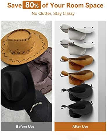 מתלה כובע קאובוי 6 חלקים, מחזיק כובע קאובוי עשה זאת בעצמך לקיר, מתלה כובע לכובעי בוקרים, קולבי כובע בוקרים לתצוגת