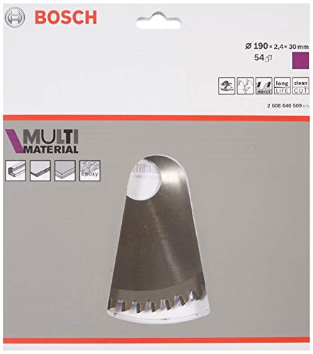 Bosch 2608640509 חומר רב -חומר מסור מעגלי להב, 190 ממ x 2.4 ממ x 30 ממ, 54 שיניים, כסף