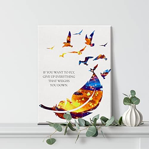 אם אתה רוצה לעוף לוותר על כל מה שמשקלם אותך למטה בצבעי מים בצבע ציפורי ציפורים הדפסי נוצה לקיצוץ קיר