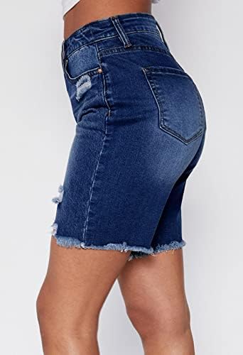 המותניים הגבוהות של Huusa המותניים שנקרעו ג'ינס מכנסיים קצרים שולל שולל אמצע הירך מכנסי ג'ינס קצרים ברמודה
