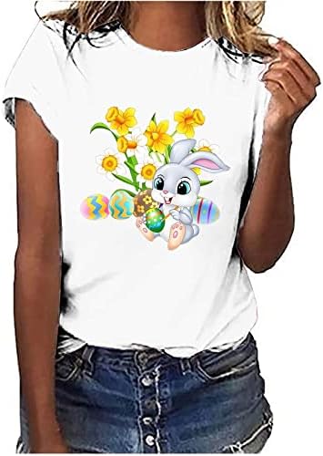 חולצות לבנות לנשים קיץ מזדמן ארנב חמוד טיז גרפי של שרוול קצר חולצה חולצת חג הפסחא