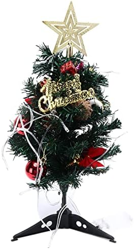 19.6 אינץ 'עץ חג מולד מלאכותי עם נורות LED רב צבעוניות וקישוטים תלויים, עץ חג המולד מיני, עץ חג המולד לשולחן