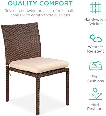 מוצרי הבחירה הטובים ביותר סט של 4 כסאות נצרים פטיו חיצוניים הניתנים לערימה עם כריות, גימור עמיד בפני UV