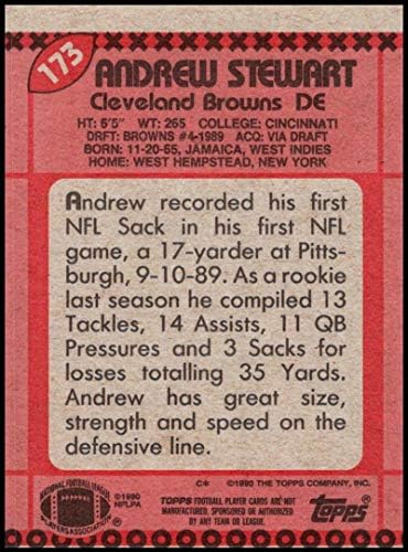 1990 Topps 173 אנדרו סטיוארט בראונס NFL כרטיס כדורגל NM-MT