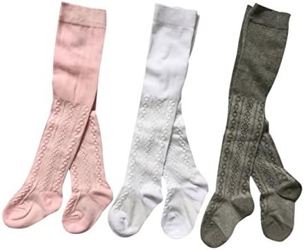 Taiycyxgan בנות טייץ 'טייץ כבלים סרוג חותלות גרביים כותנה 3 חבילות גרביונים תינוקות פעוטות 0-24 חודשים