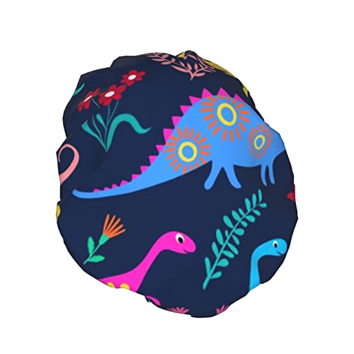 דינוזאורים ילדים חמודים לבנות ובנים כובע מקלחת לנשים אטומות למים, כובע מקלחת לשימוש חוזר לנשים