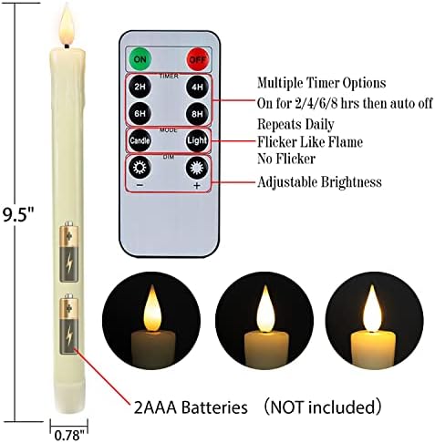 5 זכות 6 יחידות טפטוף צורה שעווה צורת סוללה נרות מתחדדים עם פתיל תלת -ממדי ו 6 יחידות שנהב 9.5 נרות מתחדדים חסרי