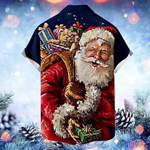 XZHDD לחג המולד חולצות שרוול קצר לגברים, חג המולד מצחיק סנטה קלאוס כפתור הדפסה למטה חולצה מזדמנת מסיבה