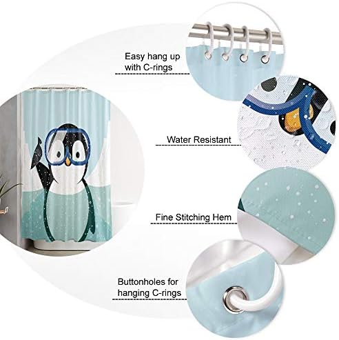 InvisibleWings 4 יחסי מדרכה מקלחת עם שטיחים, ערכות אמבטיה חמודות של חיות פינגווין חמוד, וילון מקלחת
