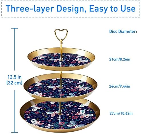 Dragonbtu 3 דוכן קאפקייקס שכבה עם מוט זהב מוט זהב קינוח מגד מגדל מגש פרפרים ופרחים תצוגת סוכריות