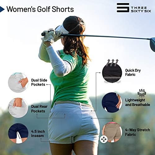שלושה שישים ושש מכנסי גולף גולף של נשים 4 ½ אינץ ' - מכנסיים קצרים פעילים יבש מהיר עם כיסים, אתלטי