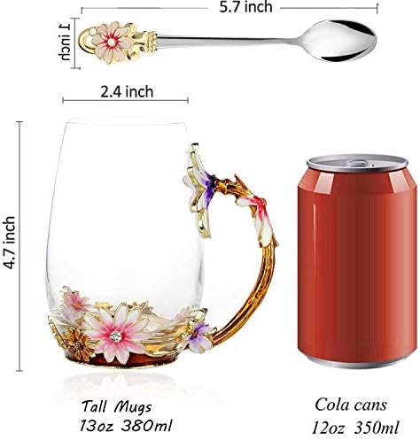 זכוכית תה כוס, אמא של יום מתנה בעבודת יד אמייל דייזי פרח קפה כוס סט עם ידית, ייחודי אישית מתנת