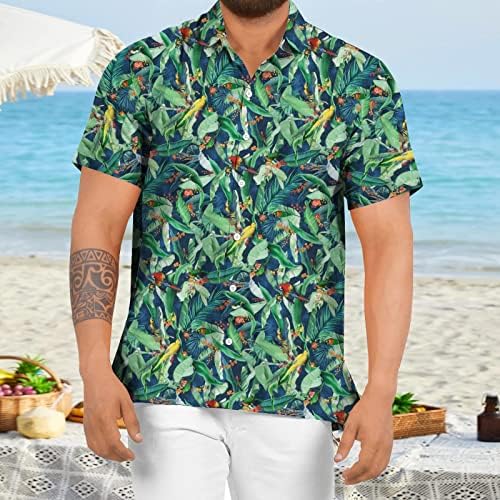 חולצות Beuu Aloha לגברים, חולצת הוואי של גברים הדפס עץ טרופי כפתור שרוול קצר למטה חולצות חוף רופפות
