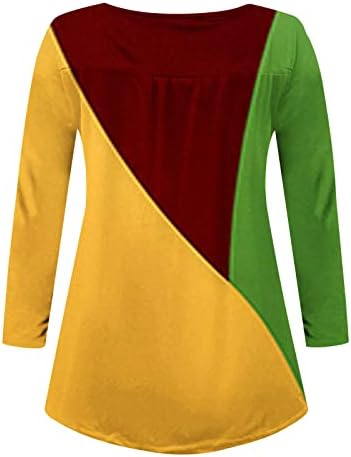 צמרות לבושות לנשים Colorblock קפלים על צווארון V טוניקה עליונה שרוול ארוך כפתור פתוח רופף חולצה