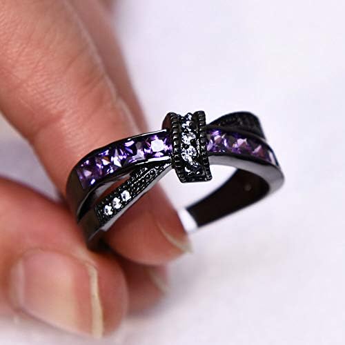 תכשיטי הילה סגול אמטיסט טבעות אצבע צלב טבעת טבעת נישואים זהב מלא שחור 4-12