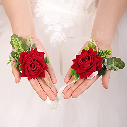 Kercisbeauty אדום ורד קורסז 'ובוטונייר לשושבינה לחתונה וארוחת ערב פורמאלית של איש חתן
